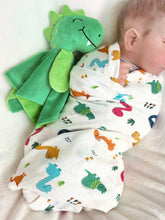 Penguin Waddle Baby Boutique - Dylan Dino Plush Toy with Teether: Dinosaur Lovey, Shower Gift, Security Blanket for Babies