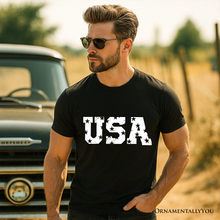 USA Block Letters T-Shirt,Patriotic Tee for Independence Day: Navy / M