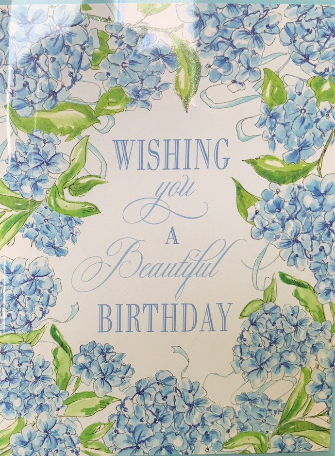 Greeting Card - Wishing you a Beautiful Birthday - Blue Hydrangea