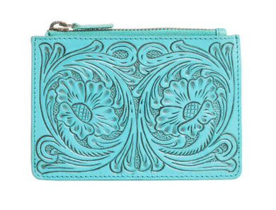 Bloom on the Range Leather Credit Card Wallet in Turquoisel