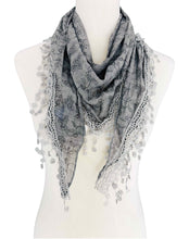 Lace Fringe Triangular Ditsy Floral Scarf: Blue