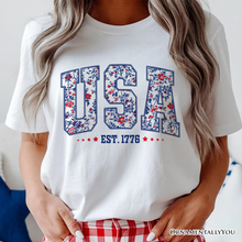 Patriotic USA Floral T-Shirt, 1776 Independence Day Tee
: White / M