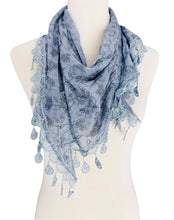 Lace Fringe Triangular Ditsy Floral Scarf: Blue
