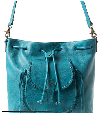 Mika Leather Saddle Bucket Bag - Turquoise
