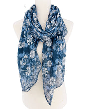 Navy-White Wildflower Blooms Scarf
