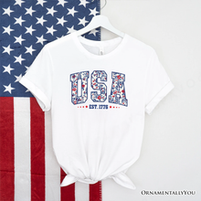 Patriotic USA Floral T-Shirt, 1776 Independence Day Tee
: White / M