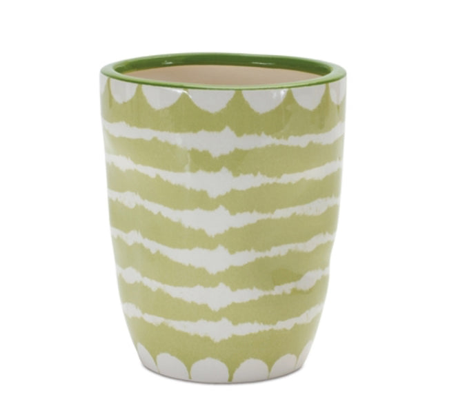 Green and White Stripe Pot Large