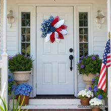 Rustic Burlap Patriotic 22" Wreath, American Flag Style