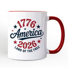 Patriotic America 1776-2026 Land of the Free Personalized Mug, 250 Year Independence Day Celebration Gift with Custom Name: White - Red / Non-Custom