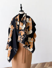 Winding River - Black / Camel Flower Garden Reversible Wrap