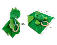 Penguin Waddle Baby Boutique - Dylan Dino Plush Toy with Teether: Dinosaur Lovey, Shower Gift, Security Blanket for Babies