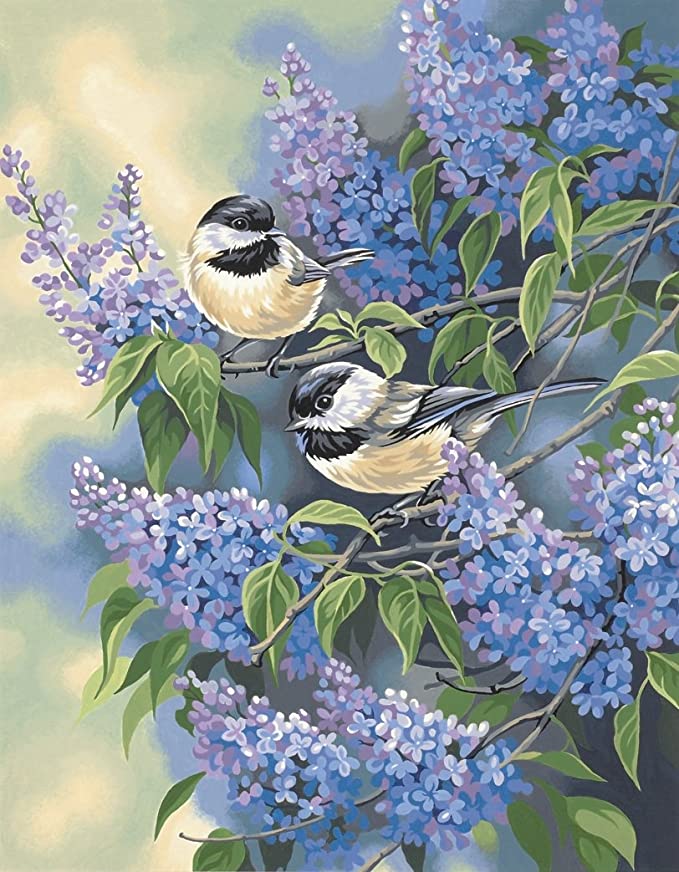 Paint by Numbers-Chickadees and Lilacs