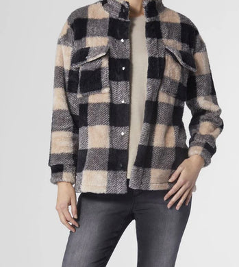 Tucker Plaid Fuzzy Shacket Black/Cream