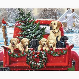 Paint by Numbers-Golden Ride - Holiday Puppy Truck