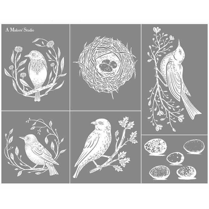 A Makers' Studio - Mesh Stencil - Birds - 8.5 x 11