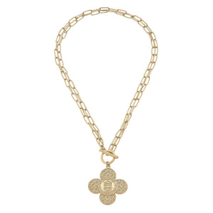 MaryCatherineStudio French Quatrefoil T-Bar 2 in 1 Necklace in Worn Gold
