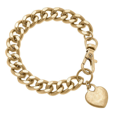 Margot Heart Chunky Curb Chain Bracelet in Worn Gold