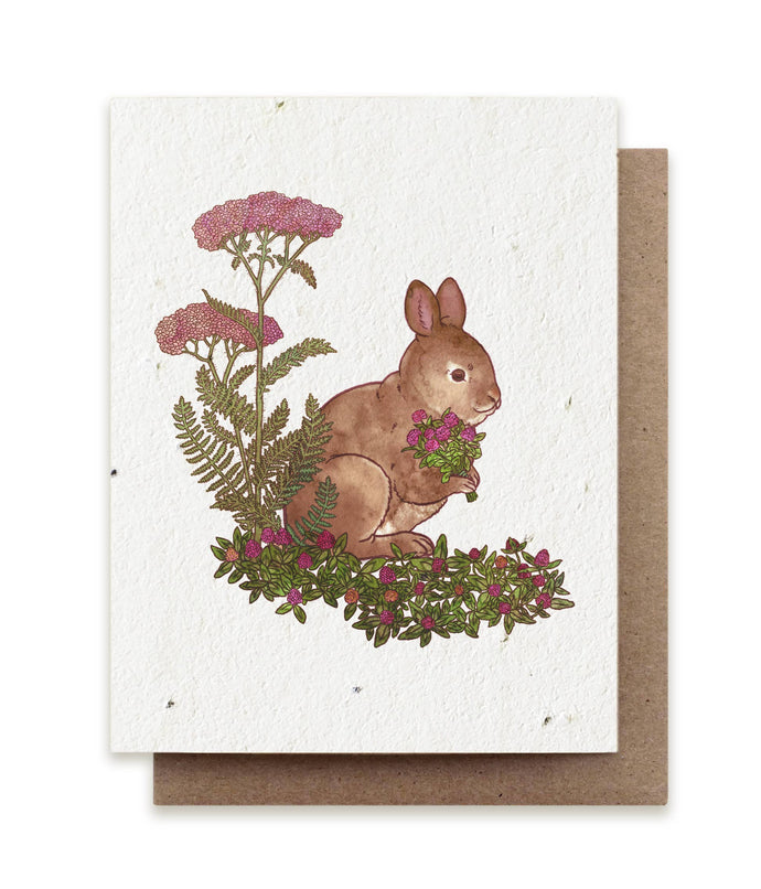 Rabbit Gathering Herbs Plantable Herb Seed Card Yarrow Bunny