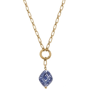 Madeline Chinoiserie Spring Ring Necklace in Blue & White