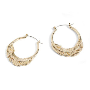 Whispers - Feather Hoop Earrings - Gold