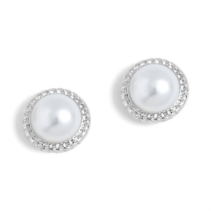 Whispers - Silver Rope Pearl Stud Earrings