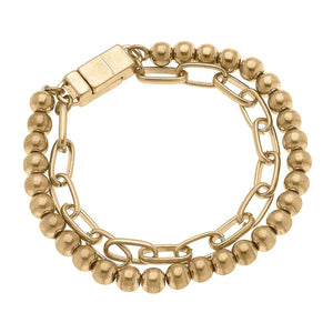 CANVAS Style - Elyse Layered Mixed Media Chain Bracelet in Worn Gold