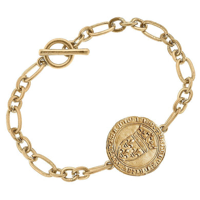 MaryCatherineStudio French Coin T-Bar Bracelet in Worn Gold