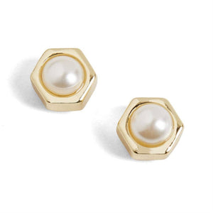 Whispers - Gold Hexagon Pearl Stud