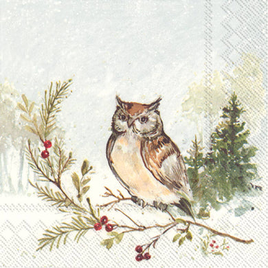Cocktail Napkins Pack of 20 Woodland Owl Christmas