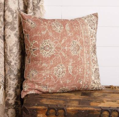 Antique Rug Slub Pillow, Russet and Cream