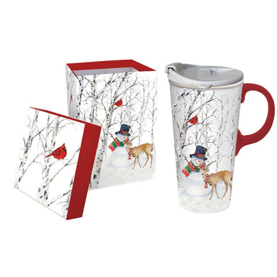 Ceramic Travel Cup, 17 OZ. ,w/box, Joyful Snowman