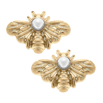 CANVAS Style - Martine Bee & Pearl Stud Earrings in Worn Gold