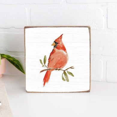 Watercolor Cardinal Decorative Wooden Block