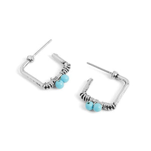 Whispers - Silver Square Turquoise Bead Stud Earrings