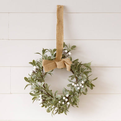 Mini Wreath - Frosted Mistletoe With Burlap Bow (PC)