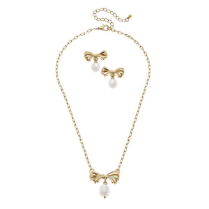 CANVAS Style - Cici Bow & Pearl Earring and Necklace Set