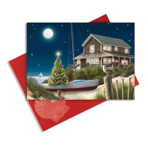 Moonlit Beach House Greeting Cards