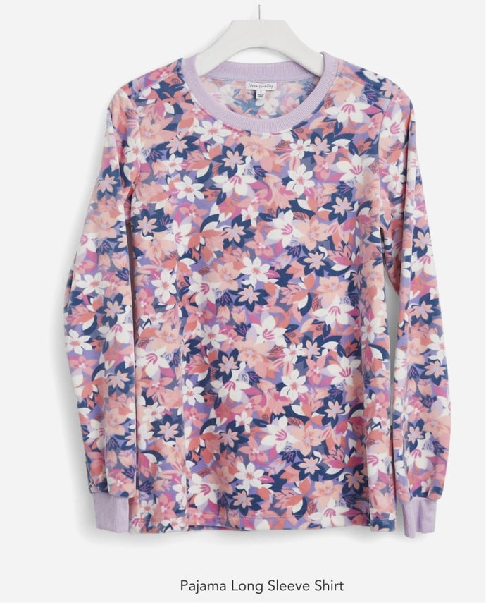 Vera Bradley Fleece Pajama Shirt - Long Sleeve Rose Blush - Medium