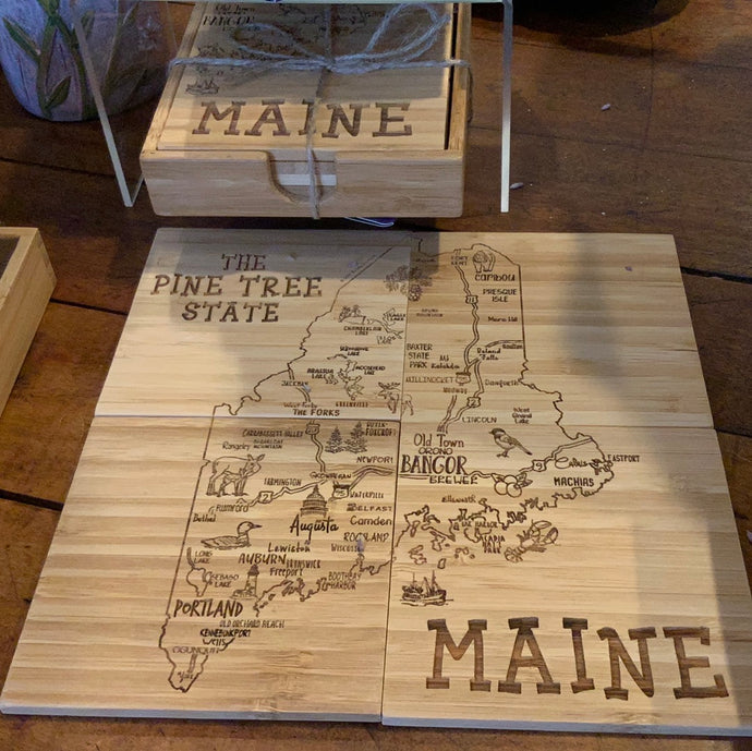 Maine 4-piece Puzzle and Coaster Set with Case